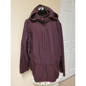 J Jill Fit Womens Jacket Burgundy Full Zip Hide Away Hood Lightweight Size 2X